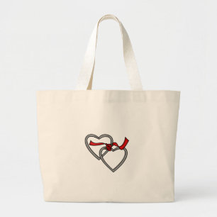 Sac rouge de ruban de coeurs argentés