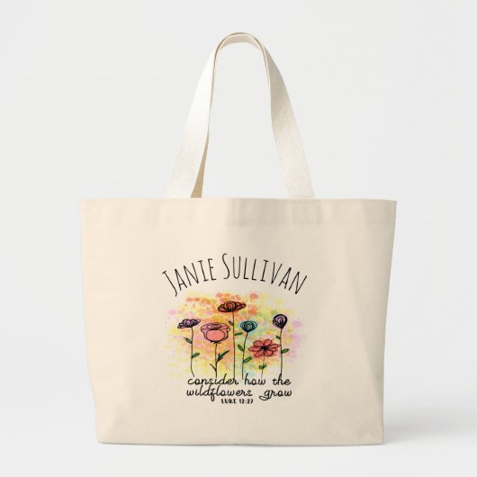 Sac Scripture Floral Nom Grand Sac Fourre-Tout (Devant)