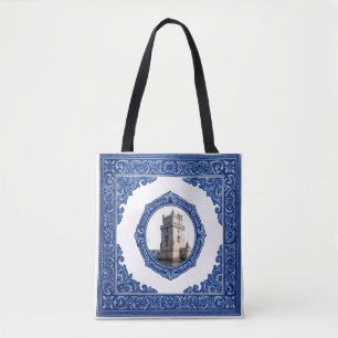 Sac Tote en Toile avec Motif Azulejo et Initiale
