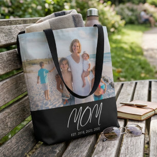 Sac Tote Photo Noir Écriture Maman Établie