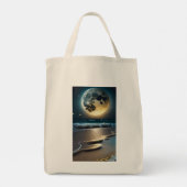 Sac Tote Vagues de Plage au Clair de Lune Céleste (Dos)