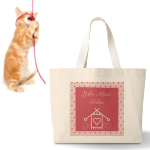 sac tricot coeur rose et mouton