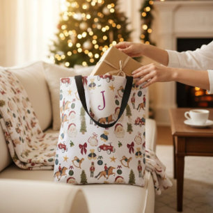 Sac vintage Noël Jouets motif rouge vert