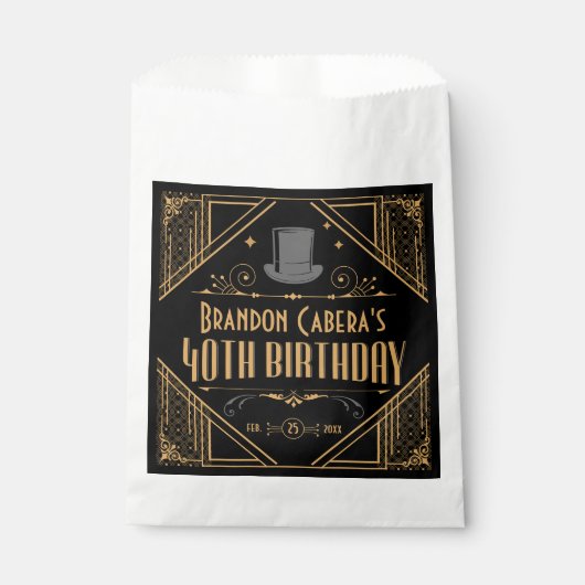 Sachets En Papier 1920 Art Déco Black & Gold 40e anniversaire (Devant)