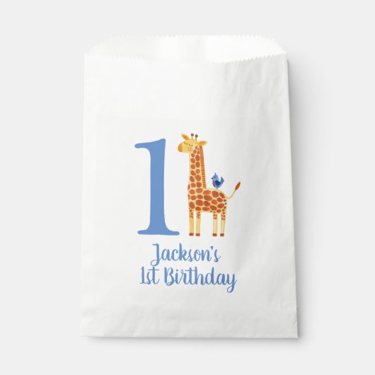 Sachets En Papier 1er anniversaire Giraffe & Bird (Devant)