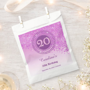 Sachets En Papier 20e Anniversaire Paillettes Rose Or