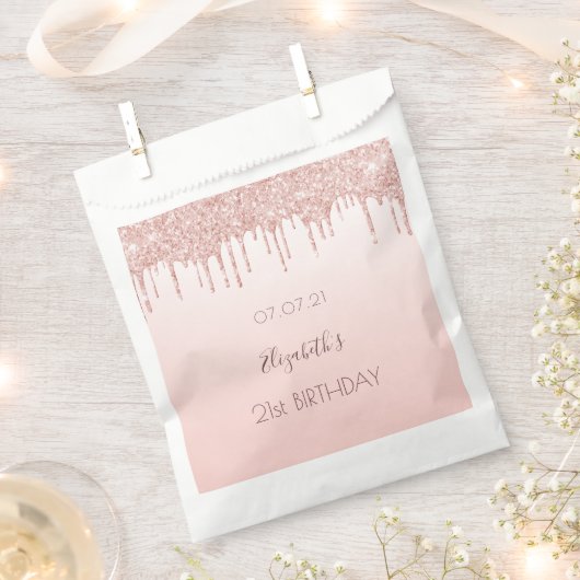 Sachets En Papier 21e anniversaire fête rose gouttes d'or (Coupé)