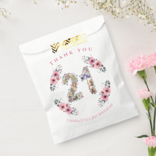Sachets En Papier 21e anniversaire Photo Collage Rose Fleur Fille Bl (Scellé)