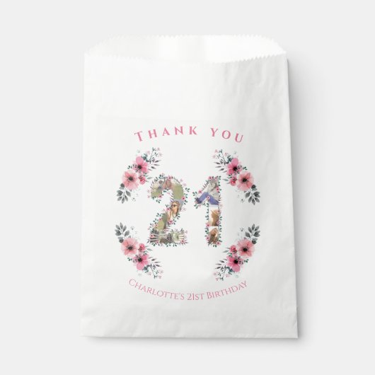 Sachets En Papier 21e anniversaire Photo Collage Rose Fleur Fille Bl (Devant)
