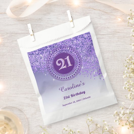 Sachets En Papier 21st Birthday | Sparkling Purple Gold Glitter (Coupé)