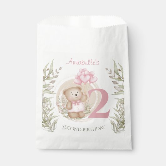Sachets En Papier 2e Anniversaire Mignonne Teddy Bear Pink Favour Ba (Devant)