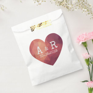 Sachets En Papier 3d rouge couple monogrammes mariage date