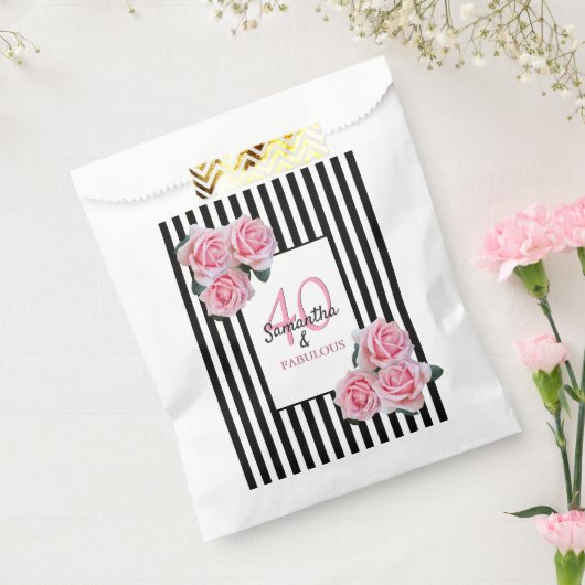 Sachets En Papier 40 fabuleux flancs roses noirs rayures blanches (Scellé)
