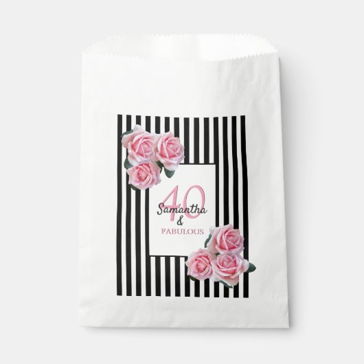 Sachets En Papier 40 fabuleux flancs roses noirs rayures blanches (Devant)