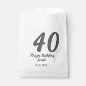 Sachets En Papier 40e anniversaire ajouter nom date année noire modè (Devant)