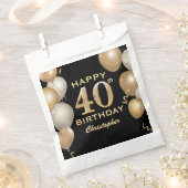 Sachets En Papier 40e fête d'anniversaire Ballons noirs et or (Coupé)