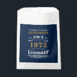 Sachets En Papier 50th Birthday 1972 Blue Gold Ajouter le nom Retro<br><div class="desc">Un design de sac de faveur classique personnalisé pour cette fête d'anniversaire. Plus de cadeaux et de fournitures de fête disponibles avec le design "légendaire" dans le magasin.</div>