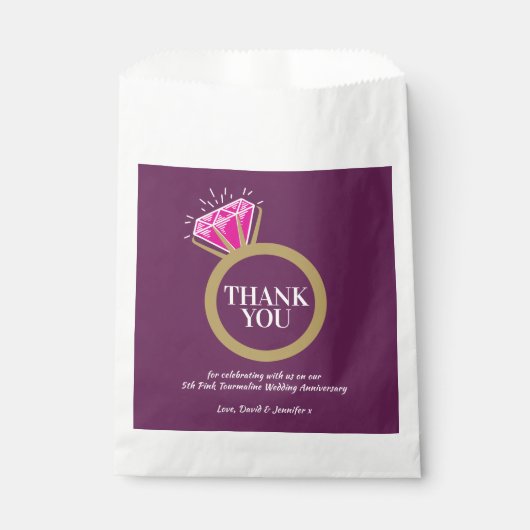 Sachets En Papier 5e anniversaire mariage tourmaline rose (Devant)