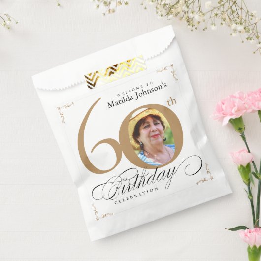 Sachets En Papier 60e anniversaire Elegant Gold White Calligraphie P (Scellé)