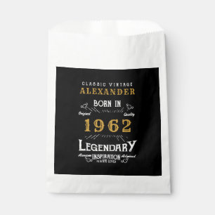 Sachets En Papier 60th Birthday 1962 Black Gold Ajouter Nom Retro