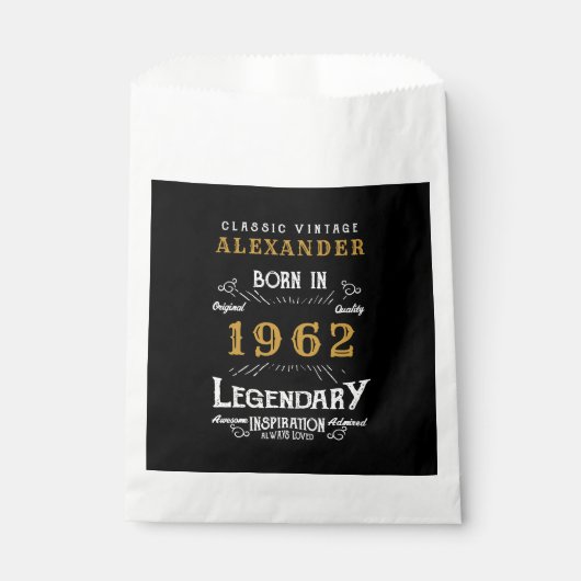 Sachets En Papier 60th Birthday 1962 Black Gold Ajouter Nom Retro (Devant)