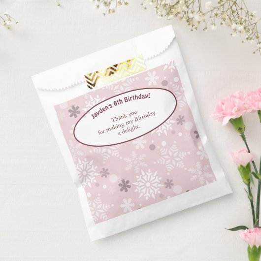 Sachets En Papier 6e fête d'anniversaire à thème Snowflake rose (Scellé)