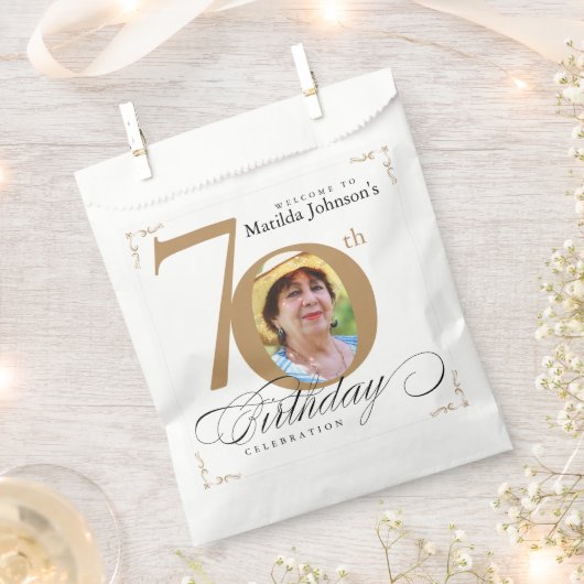 Sachets En Papier 70e Anniversaire Calligraphie Or Blanc Elégant Pho (Coupé)