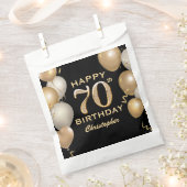 Sachets En Papier 70e fête d'anniversaire Ballons noirs et or (Coupé)