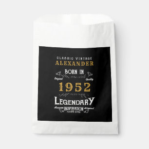 Sachets En Papier 70th Birthday 1952 Black Gold Ajouter Nom Retro