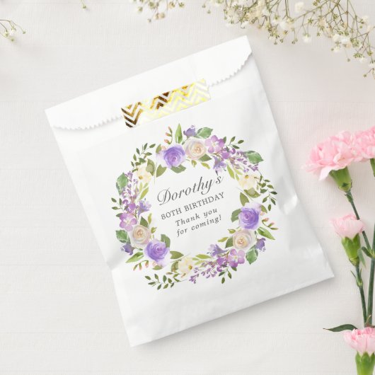 Sachets En Papier 80e anniversaire Purple Rose Floral Wreath (Scellé)