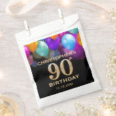 Sachets En Papier 90e fête d'anniversaire Ballons noirs et or (Coupé)