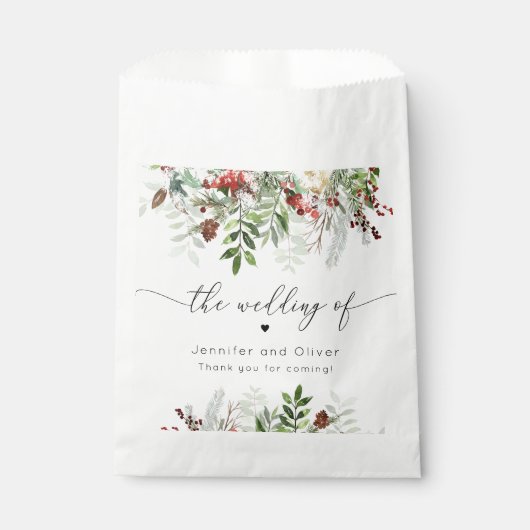 Sachets En Papier À feuillage persistant mariage d'hiver de Noël (Devant)