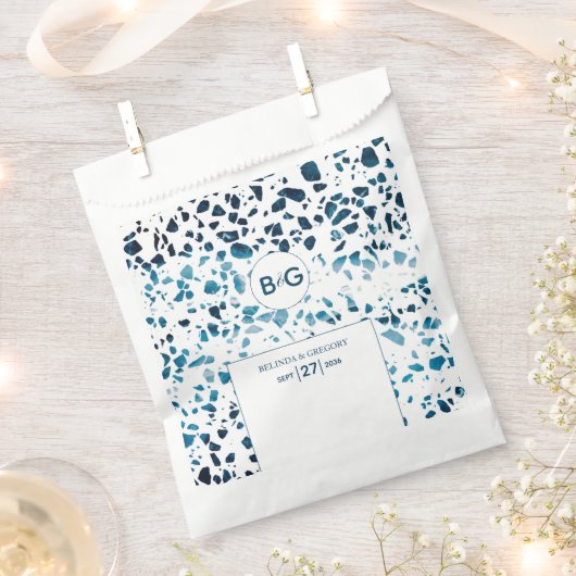 Sachets En Papier Abstrait moderne Terrazzo Mosaic Mariage bleu (Coupé)