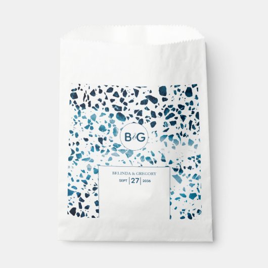 Sachets En Papier Abstrait moderne Terrazzo Mosaic Mariage bleu (Devant)