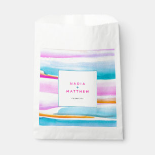 Sachets En Papier Abstraites lignes tropicales aqua mariage rose