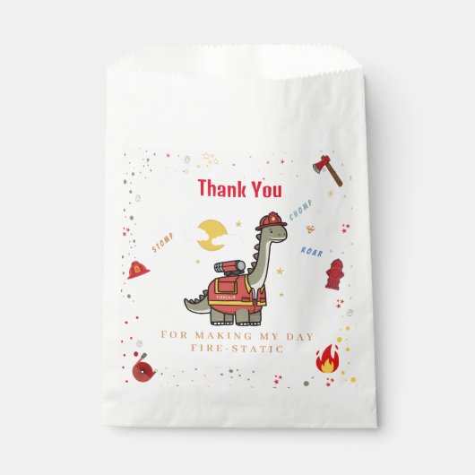 Sachets En Papier Adorable pompier Dino anniversaire (Devant)