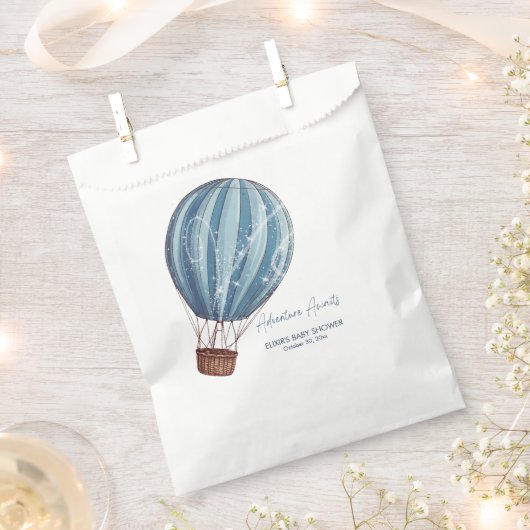 Sachets En Papier Adventure Await Blue Hot Air Balloon Baby shower (Coupé)