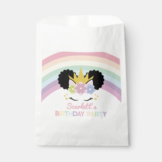 Sachets En Papier Afro Puff Unicorn Rainbows fête d'anniversaire (Devant)