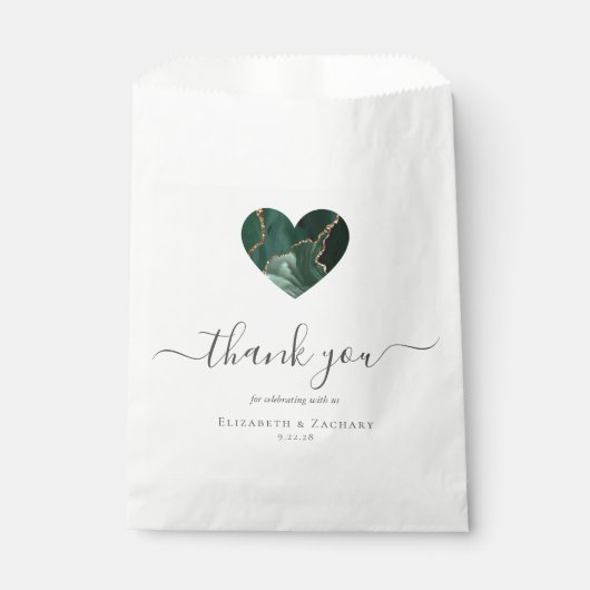Sachets En Papier Agate Heart Merci Emerald Green Mariage or (Devant)