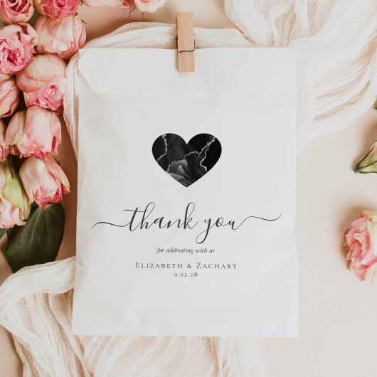 Sachets En Papier Agate Heart Script Merci Black Silver Mariage