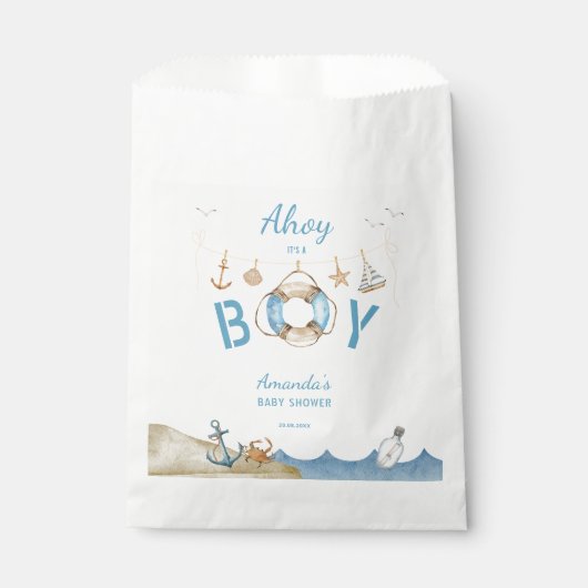 Sachets En Papier Ahoy nautique C'est un Baby shower garçon (Devant)