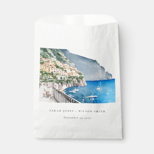 Sachets En Papier Amalfi Coast Italie Aquarelle Mariage Paysage (Devant)