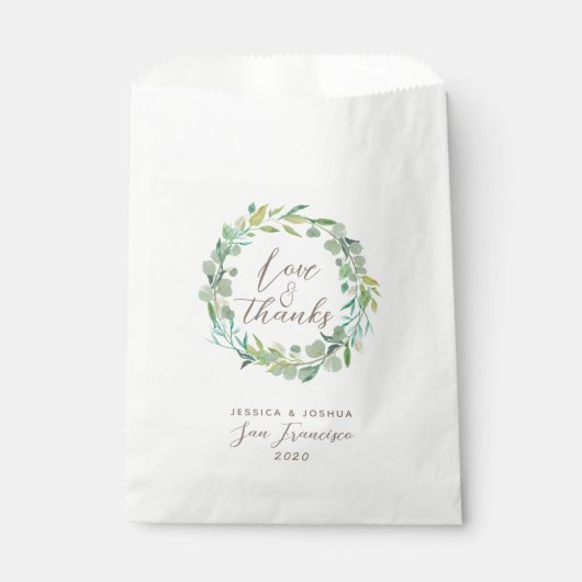 Sachets En Papier Amour et Merci Green Wreath Eucalyptus Mariage (Devant)