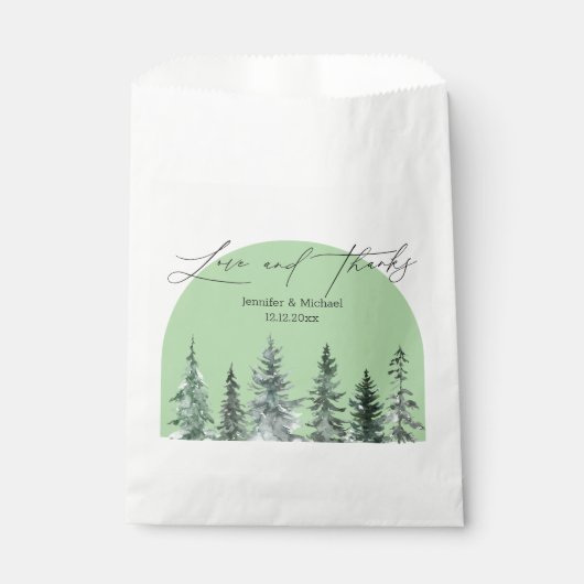 Sachets En Papier amour et merci, mariage d'arc des pins d'hiver (Devant)