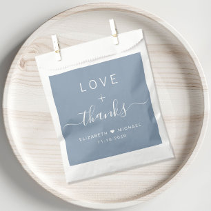 Sachets En Papier Amour et Remerciements Mariage Bleu Poussiéreux