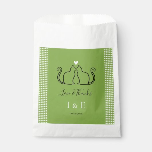 Sachets En Papier Amoureux de les chats mignons Lime Green En vichy  (Devant)