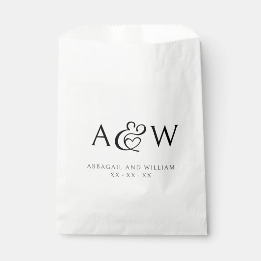 Sachets En Papier Ampersand Monogramme moderne Mariage noir et blanc (Devant)