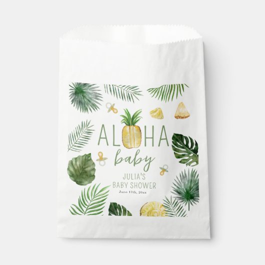 Sachets En Papier Ananas & Pacificateurs Aloha Baby shower vert (Devant)
