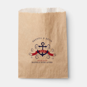 Sachets En Papier Ancre de bateau nautique bleu marine et rouge