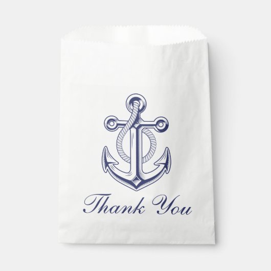 Sachets En Papier Ancre marin Marine Bleu Mariage nautique Merci (Devant)